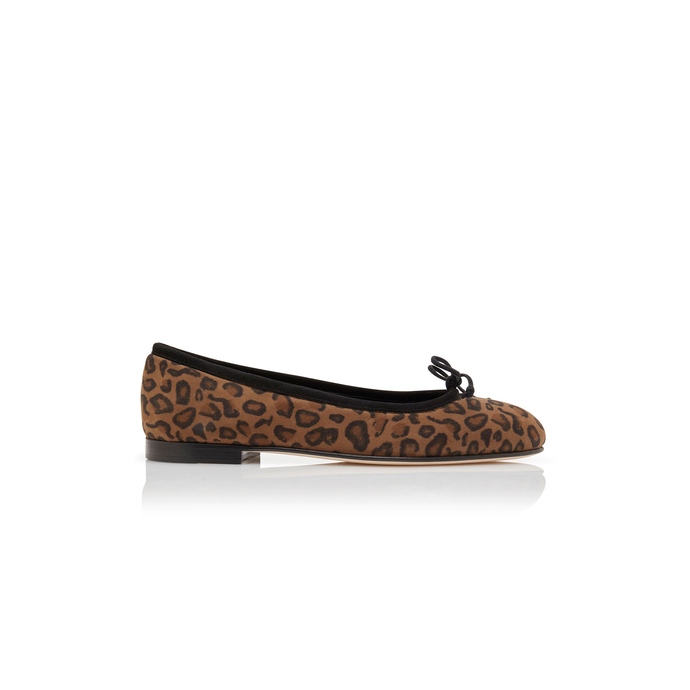 MANOLO BLAHNIK VERALLI BROWN SUEDE ANIMAL PRINT BALLERINA FLATS 423-1762-0001